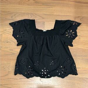 Rails Black Floral Embroidered Cutout Women's Top